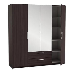 OEM Light Luxury <strong>Mirror</strong> Door Wooden <strong>Black</strong> <strong>Wardrobe</strong> for Bedroom Combined Closet - Product Image 1