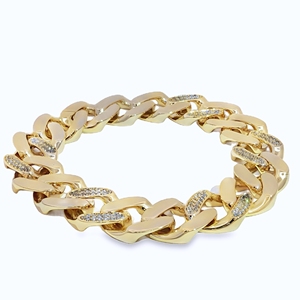 Pulsera de cadena cubana de oro de 18 quilates superventas Material de cobre y oro de diamante natural para hombres Pulsera de cadena y eslabones finos - Product Image 2