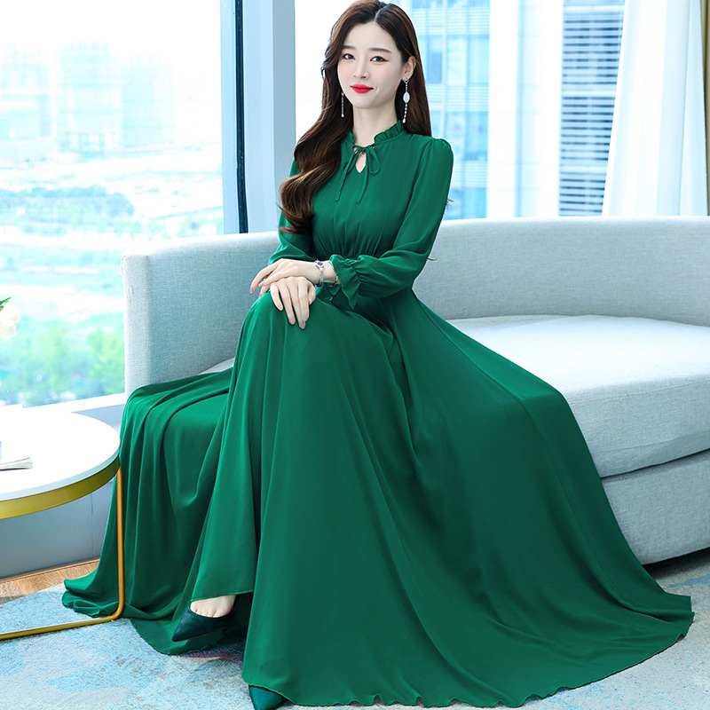 fitted lace wedding dress Women's All Season Long Dress, Green main image 1