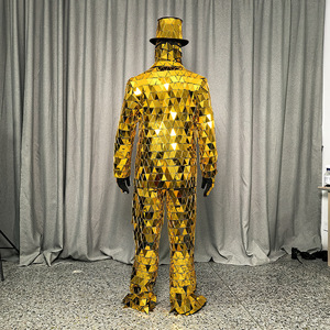 Costume de danseur de scène Richshining pour bar et spectacle, avec chevalettes dorées, miroir, pour homme et <span class=keywords><strong>femme</strong></span>, bleu, avec chapeau et gants - Product Image 6
