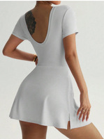 Robe Courte Femme 2-en-1 à Manches Courtes et Col Rond, Jupe-short Cache-cuisse Irrégulière à Nœud, Décontractée pour le Tennis et l'Entraînement