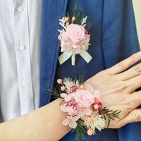 Bouquets de fleurs artisanaux miniatures style bohème INS, corsages naturels pour poignet, boutonnières de mariage pour la mariée et le marié