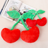 Coussin en peluche cerise mignon en gros, en forme de fruit, avec feuilles, pour cadeaux et décoration de chambre