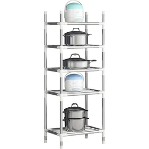 Suoernuo Keuken 5-Layer Multi-Functionele Plank Staande Pot Rack Servies Plank Kruidenrek Badkamer Opslag houder