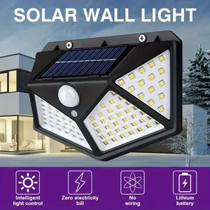 Luces Solares para Jardín Exterior, 100 <span class=keywords><strong>LED</strong></span>, 3 Modos de Iluminación, <span class=keywords><strong>Sensor</strong></span> de Movimiento, IP65 Impermeable, Lámpara de Pared Solar - Product Image 4