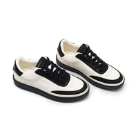 Chaussures de loisirs tendance en cuir véritable à lacets, assorties en noir et blanc, pour l'automne/le printemps/l'été
