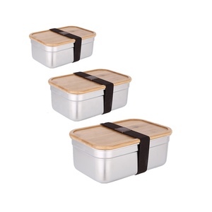 Amazon 304 stainless steel new wooden bento bamboo lunch storage food box set custom with natural bamboo lid for kid school