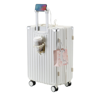 Valise de voyage sélectionnée 20 pouces avec porte-gobelet, roues pivotantes à 360 degrés, fermeture éclair, couleur unie, unisexe, pour les voyages de loisirs - Product Image 2