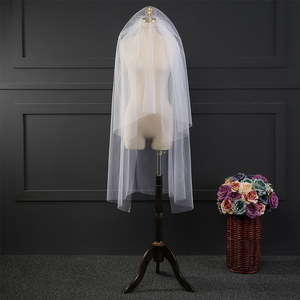Veli da sposa in morbido tulle con bordo tagliato bianco avorio, veli da sposa a due strati con pettine - Product Image 2