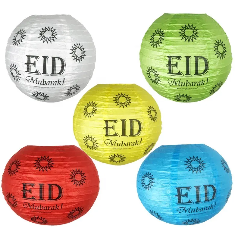 Hot Selling 25cm EID Mubarak Paper Ball Islamic Party Printed lantern Black Gold Ramadan Decorations Kit