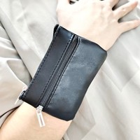 Étui à clés en cuir PU personnalisé OEM ODM, porte-monnaie à double fermeture éclair, pochette portable pour cartes avec porte-clés