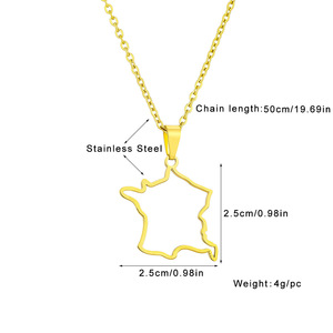 Collier pendentif carte plaqué or en acier inoxydable PVD bijoux français pour femmes et filles - Product Image 3