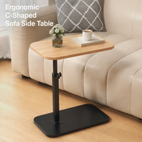 Table de lit pour ordinateur portable réglable en hauteur, table d'appoint en forme de C avec roulettes, table de chevet moderne pour les petites chambres