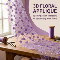 Tissu en dentelle à appliques florales 3D, broderie perlée et sequins, maille de tulle transparente pour textiles de maison, filles et garçons