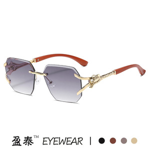 Yingtai Eyewear Frameless <b>Square</b> <b>Sunglasses</b> Metal Frame UV400 Protection Unisex Fashionable Design - Product Image 2