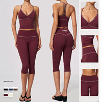 Ensemble de course 2 pièces à séchage rapide en Spandex/Nylon imprimé pour femme, débardeur long rembourré à dos en Y et short de sport, tenue d'entraînement pour la gym3