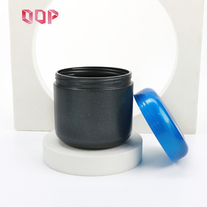 Pot en HDPE noir de 600 ml, 750 ml, 1000 ml avec bouchon à vis bleu pour poudre protéinée, masque capillaire, gommage corporel – Couleurs personnalisées disponibles - Product Image 2