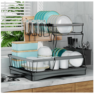 Anti-rust Detachable 2-Tier Bowl Plate <b>Dish</b> Drying Rack Modern Metal Kitchen <b>Dish</b> Rack with Drainer - Product Image 1