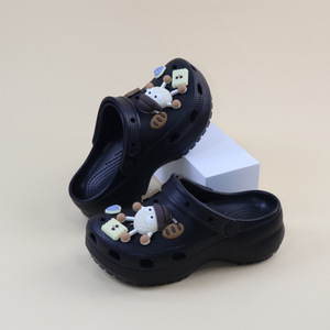 <strong>White</strong> <strong>Crocs</strong> Clogs With Cartoon Charms Thick Sole 3cm Heel <strong>For</strong> <strong>Women</strong> Outdoor Wear Summer Fashion Casual Shoes - Product Image 4