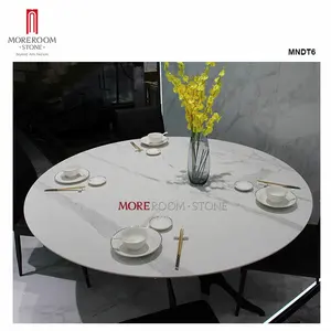 Büyük boy özel yuvarlak beyaz Calacatta gri ven vitrifiye porselen döşeme yemek masası