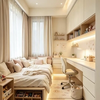 Ensemble lit tatami, armoire et coiffeuse en bois bicolore blanc avec rangement intégré pour petite chambre – Mobilier intégré