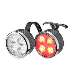 Phare et feu arrière de vélo personnalisés, 4 LED, en alliage d'aluminium, étanches, alimentés par batterie, pour vélo de route et VTT - Product Image 1