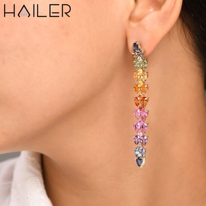Pendientes Vintage de plata de ley delicados para mujer, pendientes coloridos de piedras preciosas para cultivo de laboratorio, pendientes largos de pera - Product Image 1