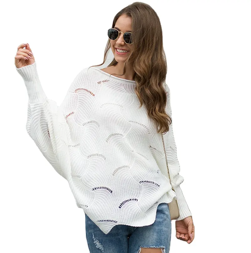Suéter solto de malha crochê, cortado para mulheres primavera 2021