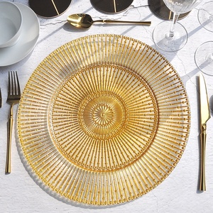 Vaisselle en <span class=keywords><strong>verre</strong></span> SONYA en gros, assiettes de présentation vintage transparentes de 13 pouces avec bordure dorée pour mariages et événements - Product Image 3