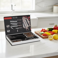 Vente en gros d'usine, ensemble de couteaux de chef modernes en acier inoxydable de 6 pièces, 8 pouces, avec couteaux de cuisine et accessoires, et boîte cadeau