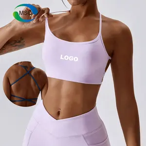 Custom Logo Fitness Yoga Wear Cross Back Recycled Sports Bra Women Workout Sports Bra Sexy Fitness Seamless Nude Yoga Bra