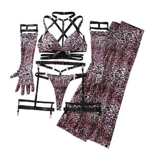 Ensemble de lingerie léopard avec dentelle, soutien-gorge et culotte, jarretière, sous-vêtements, tenue <span class=keywords><strong>sexy</strong></span> pour femme, vêtements exotiques - Product Image 6