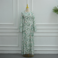 Robes pour femmes Loriya, imprimées, en pur coton, robe florale modeste avec manches évasées et ceinture au dos, abaya quotidienne pour femmes, robe musulmane
