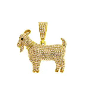 Hiphop moda Animal joyería 925 Plata sólida Pave Bling VVS Moissanite diamante cabra colgante
