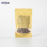 Emballage de café à fenêtre transparente à fermeture éclair thermoscellée écologique personnalisé sac en papier de riz pochette debout emballage en grains de café