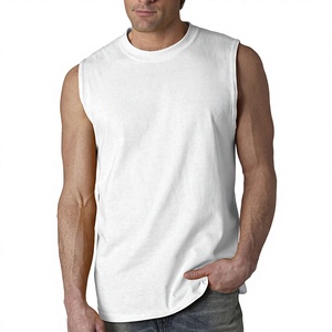 Débardeurs de sport pour hommes, en coton 100% tricoté, col rond, sans manches, respirants, grande taille, avec logo personnalisé OEM - Product Image 1