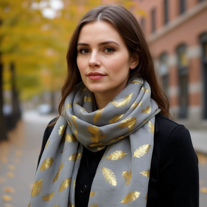 Sciarpa Lunga in Cotone TR con Piume e Lamina d'Oro Angelina 70x180cm Accessorio di Moda - Product Image 2