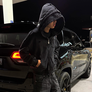 Felpe con cappuccio stile Streetwear all'ingrosso <span class=keywords><strong>di</strong></span> alta qualità con Zip up Vintage lavato corto con cappuccio pesante OEM abbigliamento personalizzato produttore - Product Image 2