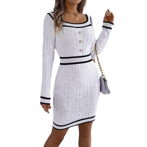 Conjunto de Falda Midi y Suéter Elegante con Cuello Cuadrado y Botones, Manga Larga, Estilo Bodycon, para Mujer, Dropshipping Shopify - Product Image 1