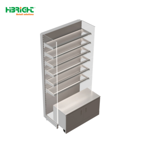 White Single Sided <b>Wall</b> Gondola Shelving Supermarket Display <b>Rack</b> With Wooden Double Door <b>Storage</b> Cabinet Adjustable Slant Shelv - Product Image 5
