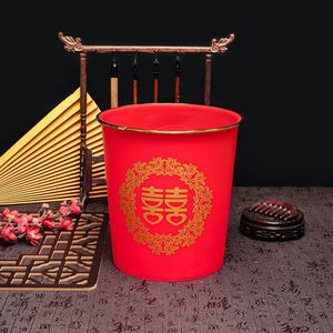 Cubo de Basura de Plástico Rojo Doble Felicidad de 4L, Cilíndrico, Decorativo, para Interiores, Hogar, Sala de Estar, Año Nuevo y Festividades - Product Image 1