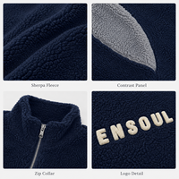Veste zippée intégrale en sherpa contrastant personnalisée pour homme, avec broderie épaisse, chaude, en polaire, pour l'hiver, manteau d'extérieur, OEM ODM Marque Privée