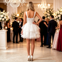 Robe Courte Élégante Blanche en Dentelle pour Bal de Promo, Jupe à Volants Superposés, Corset, Mini Robe de Soirée pour Adolescentes et Remise de Diplôme
