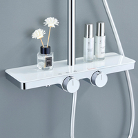 Ensemble de panneau de douche en acier inoxydable poli YMC colonne cascade de salle de bain murale avec jets de corps de Massage doux tour en laiton