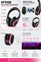 Casque de disco silencieux 3-10 canaux RF998B, casques sans fil avec logo personnalisé, disco silencieux pour les fêtes commerciales