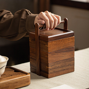 Walnut Wood Three Tiered Fruit <b>Box</b> Rectangular Multifunctional Storage For Home Living Room Food Container - Product Image 3
