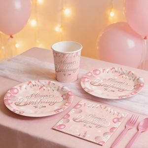 Plateau en papier écologique jetable et gobelets en tissu pour 10 personnes, 71 pièces, avec ruban rose <span class=keywords><strong>personnalisé</strong></span>, pour la Saint-Valentin et Thanksgiving - Product Image 2
