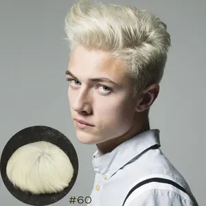 नई शैली लंबाई 6 इंच अल्ट्रा पतली त्वचा सरासर जाल आधार चांदी सफेद रंग मानव बाल टौपी पुरुषों विग आकार 8x10 "रंग #60 में