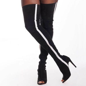 Summer Peep Toe Skintight Stretch Women's Super Long Boots Thigh High Custom Booties Stiletto Heels Wide Leg Fit <b>Shoes</b> - Product Image 2