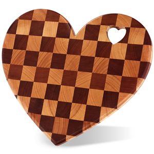 Heart Shaped Checkerboard Cutting Board <b>Rubber</b> Wood 30.5x25.5x2cm With Handle Kitchen Chopping <b>Block</b> - Product Image 1